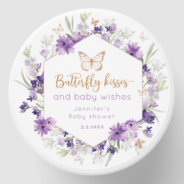Wildflowers purple Butterfly kisses baby shower Mini Candle Favors (Front)