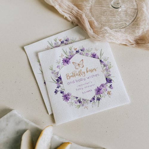 Wildflowers purple Butterfly kisses baby shower Napkins