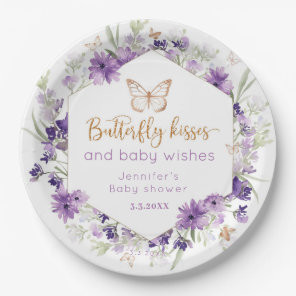 Wildflowers purple Butterfly kisses baby shower Paper Plates