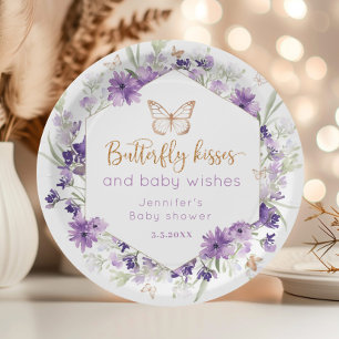 Wildflowers purple Butterfly kisses baby shower Paper Plates