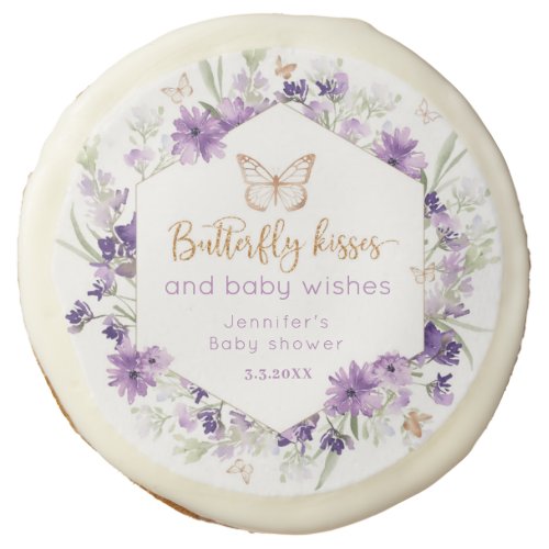 Wildflowers purple Butterfly kisses baby shower Sugar Cookie