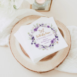 Wildflowers purple Butterfly kisses birthday Napkins
