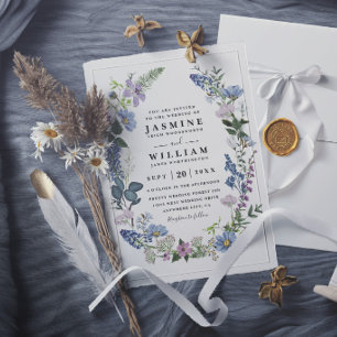 Wildflowers Purple Elegant Modern Rustic Wedding Invitation
