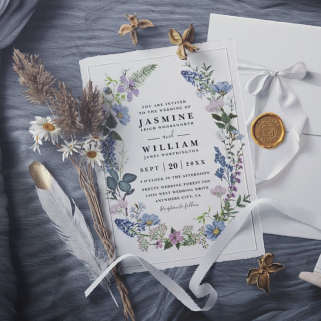 Wildflowers Purple Elegant Modern Rustic Wedding  Invitation (Creator Uploaded)