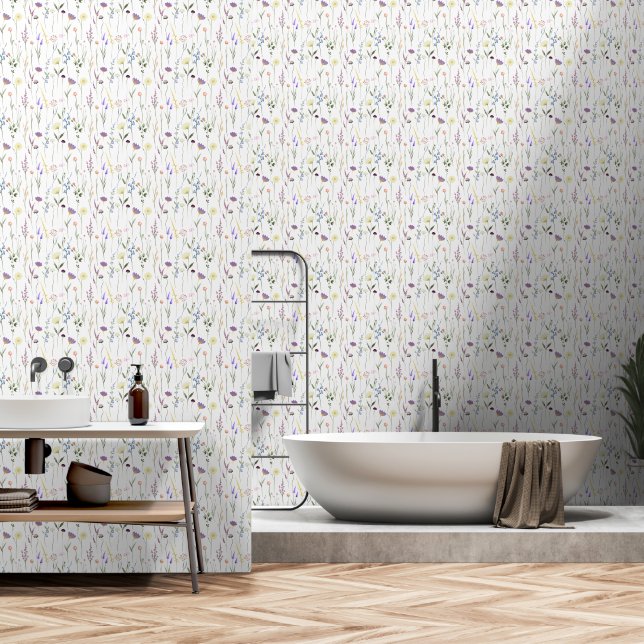 Wildflowers Purple Green  Wallpaper (Bathroom)