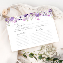 Wildflowers purple lilac bridal shower recipe card