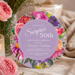 Wildflowers Purple Pink 50th Birthday Invitation
