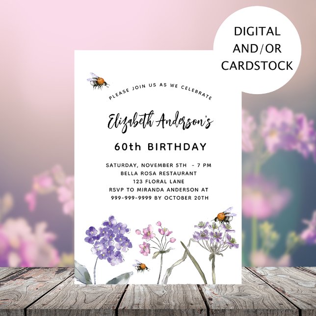 Wildflowers purple pink birthday invitation (Creator Uploaded)