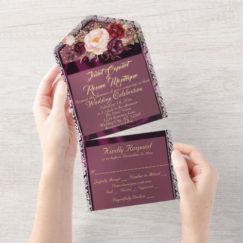 Wildflowers Purple with Ribbon Lace  Lights All  All In One Invitation