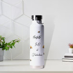 Wildflowers purple yellow 50 fabulous birthday water bottle<br><div class="desc">Decorated with bees and painted wildflowers in violet.  Personalize and add a name and age.  Black text.</div>