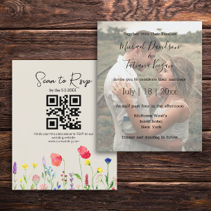 wildflowers qr code rsvp photo wedding invitation