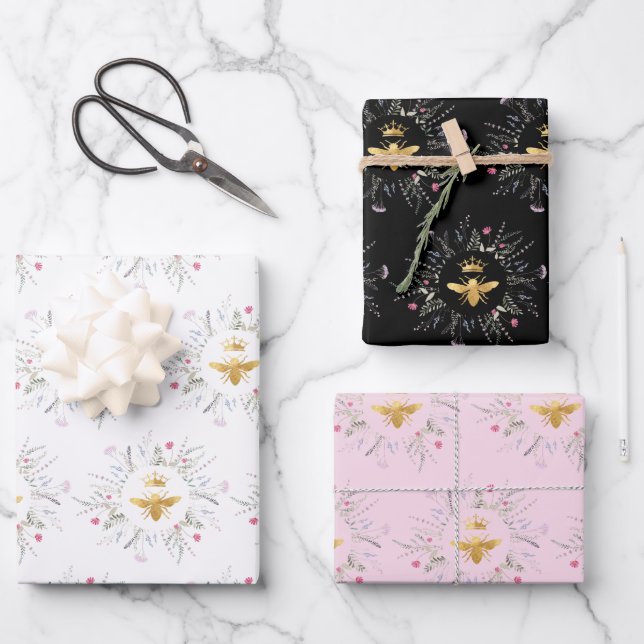 wildflowers Queen bee design Wrapping Paper Sheets (Front)