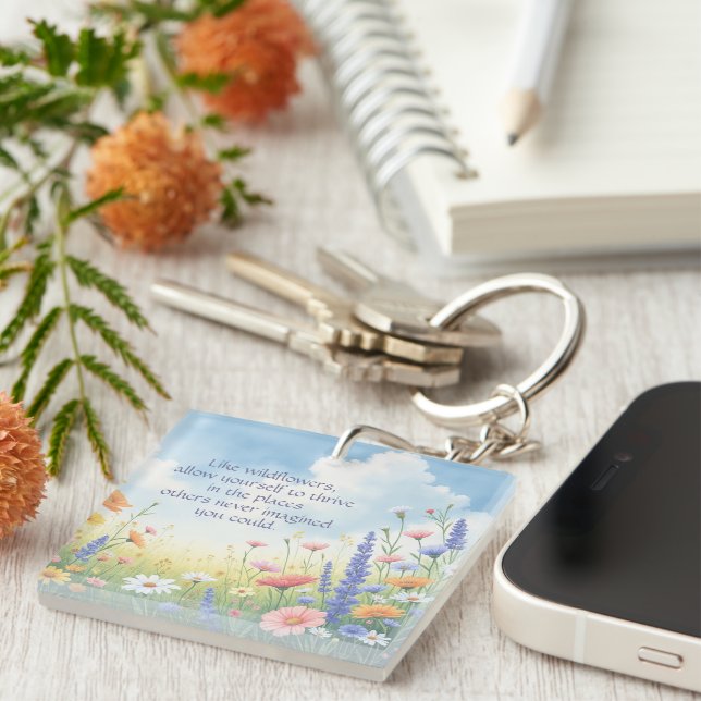 Wildflowers & Quote 	 Keychain (Front Right)