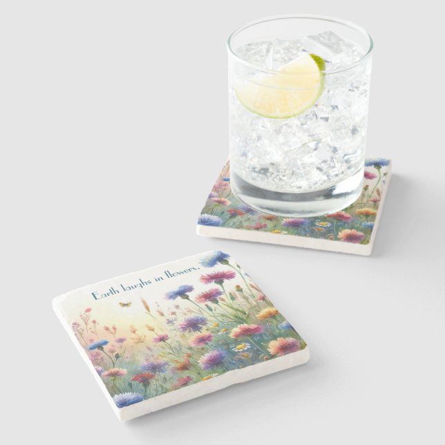 Wildflowers & Quote	 Stone Coaster (Side)