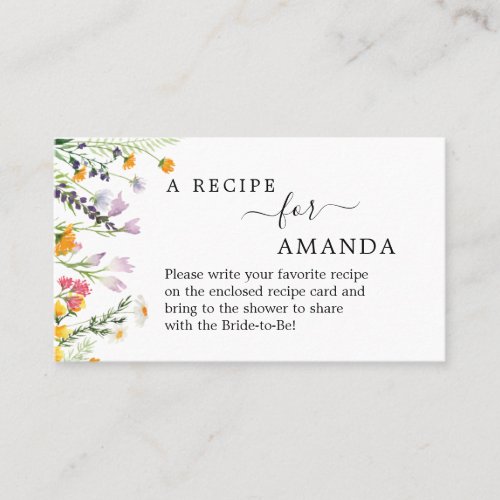 WILDFLOWERS Recipe request Bridal Shower  Business Card