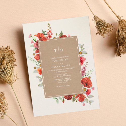 Wildflowers Red Floral Botanical Cardstock Wedding Invitation