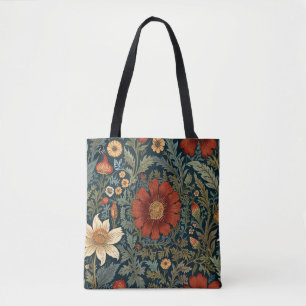 Wildflowers Red Pattern William Morris Style  Tote Bag