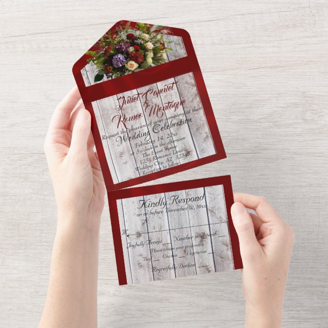 Wildflowers, Red Ribbon & Lights All In One Invitation (Tearaway)