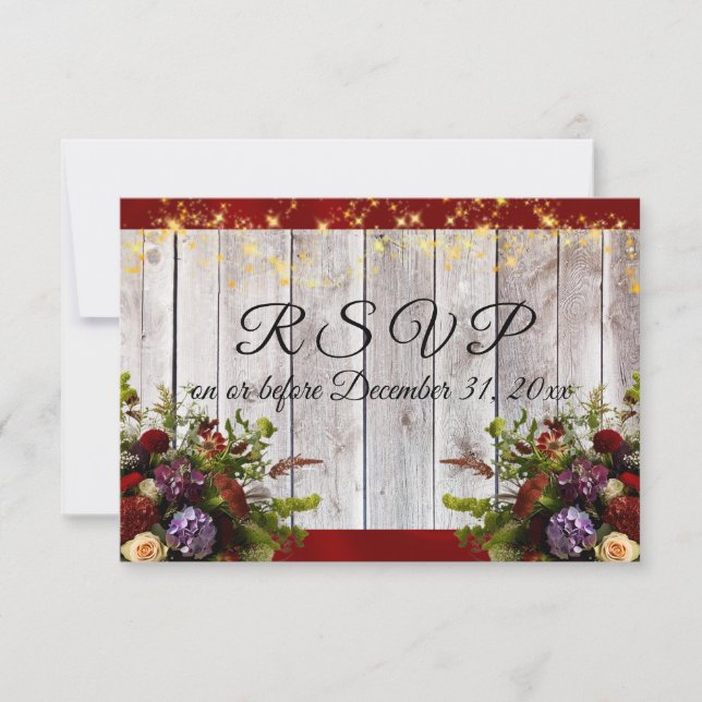 Wildflowers, Red Ribbon & Lights RSVP Card (Front)