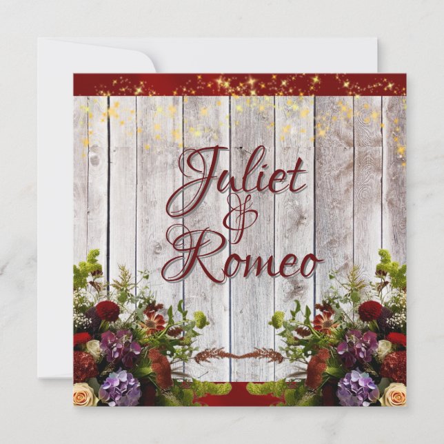 Wildflowers, Red Ribbon & Lights Wedding 2 Invitation (Front)