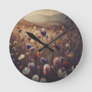 "Wildflowers" Retro, Moody, Round Clock