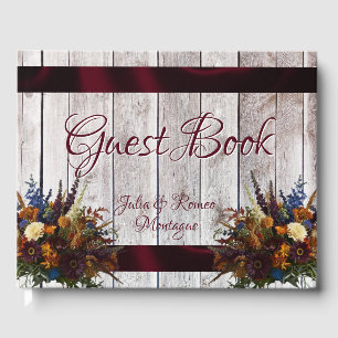 Wildflowers, Ribbon & Heart Wedding - Burgundy Guest Book