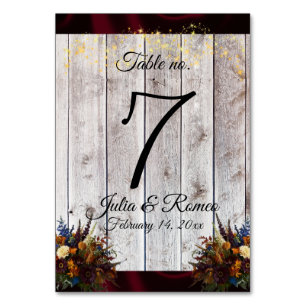Wildflowers, Ribbon & Lights - Burgundy Table Number