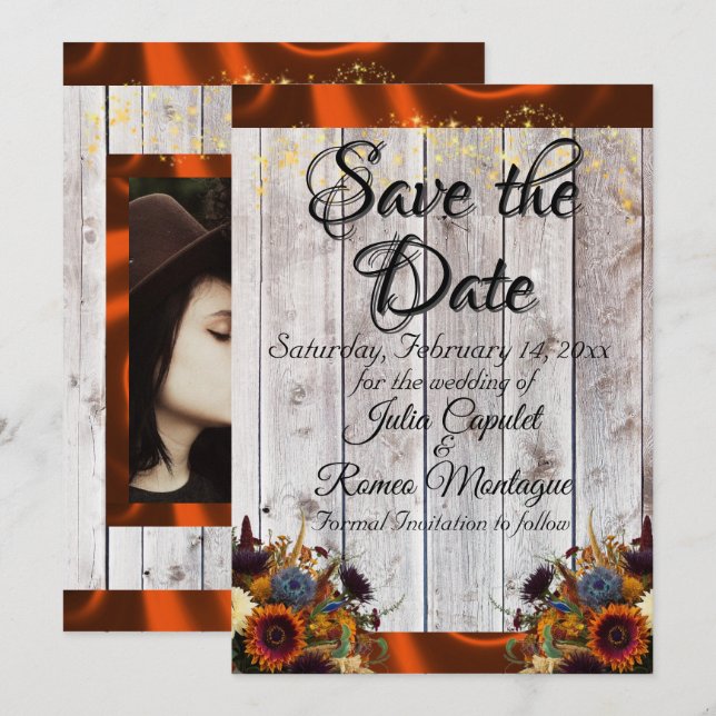 Wildflowers, Ribbon & Lights - Copper Save The Date (Front/Back)