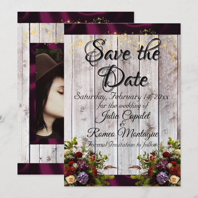 Wildflowers, Ribbon & Lights - Purple Save The Date (Front/Back)