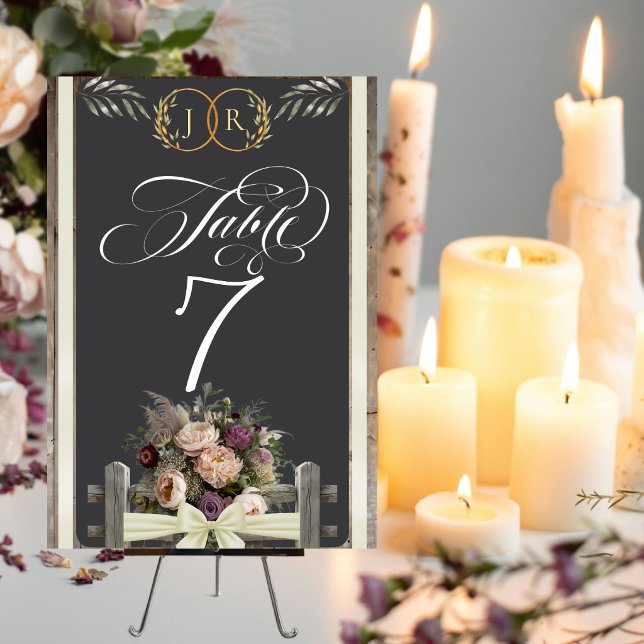 Wildflowers, Ribbon & Monogram - Cream Table Number (Creator Uploaded)