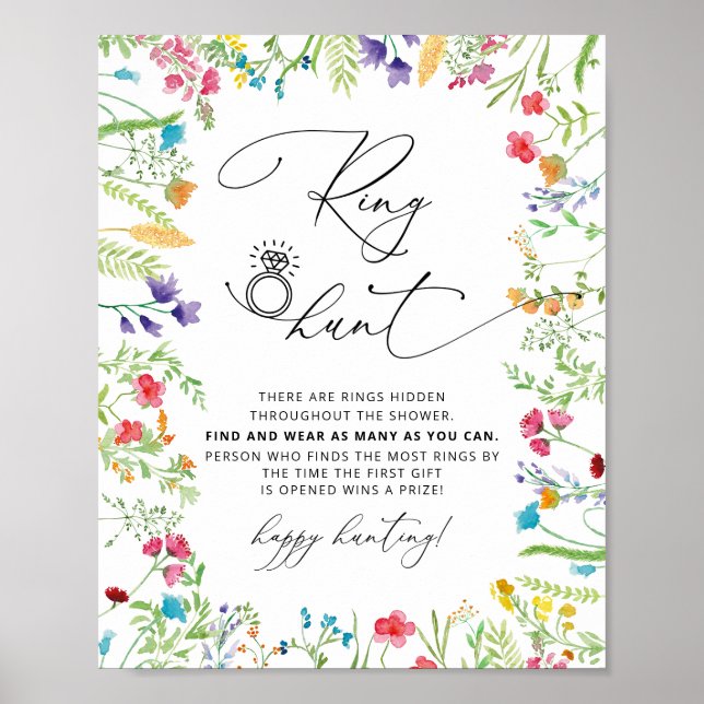 Wildflowers Ring Hunt Bridal Shower Game Sign (Front)