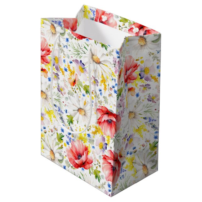 Wildflowers - Romantic Colorful Meadow Flowers Medium Gift Bag (Back Angled)