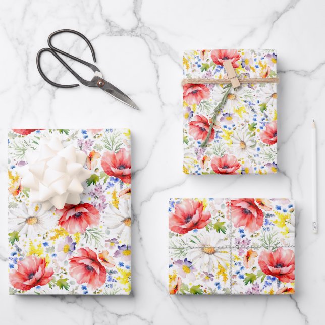 Wildflowers - Romantic Colorful Meadow Flowers Wrapping Paper Sheets (Front)