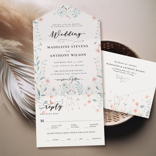 Wildflowers Romantic Pastels Garden Party Wedding All In One Invitation