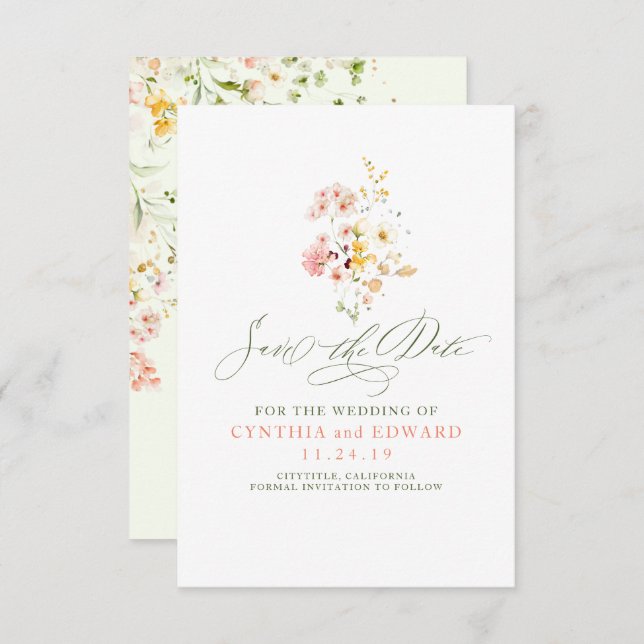 Wildflowers Romantic Save the Date (Front/Back)
