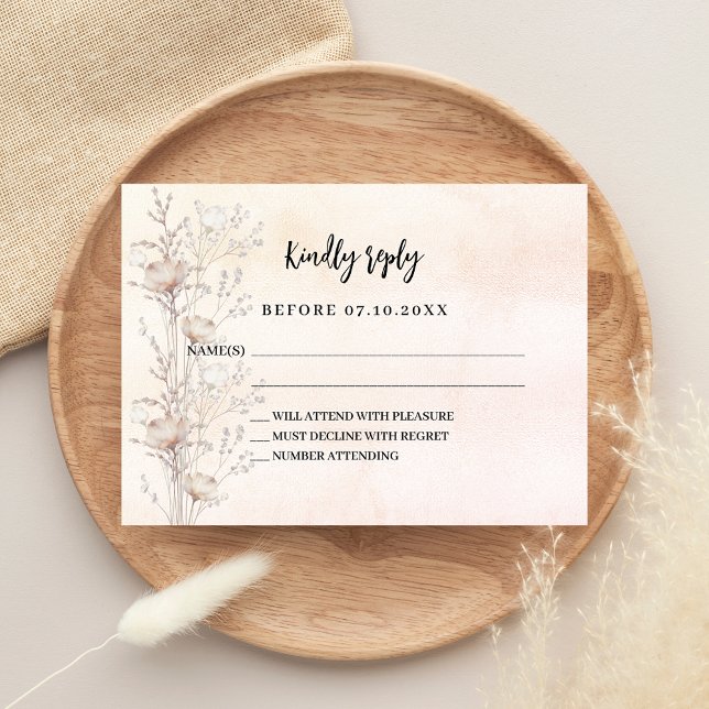 Wildflowers rose gold wedding response RSVP Note Card (Creator Uploaded)