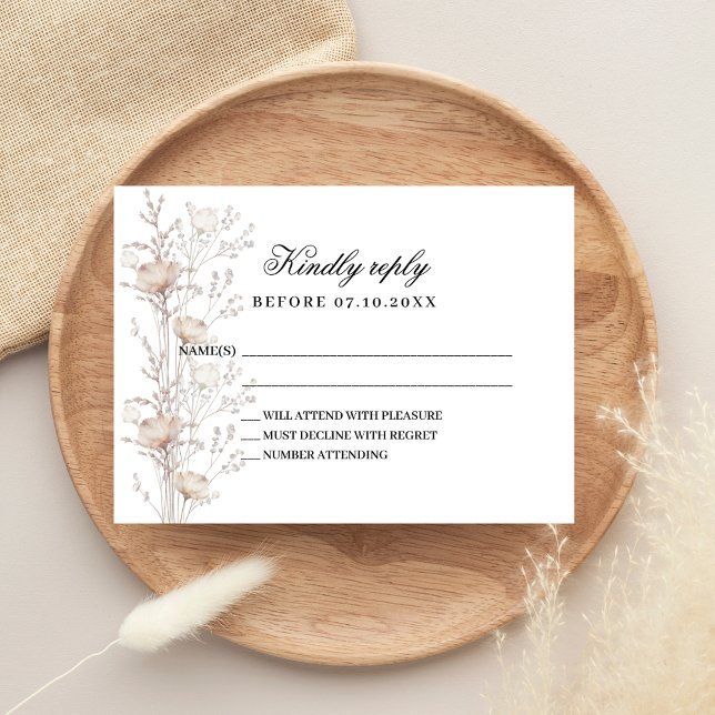 Wildflowers rose gold wedding response RSVP Note Card (Creator Uploaded)