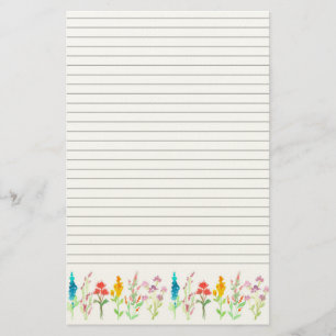 Wildflowers Row Watercolor Lined Letter Writing Stationery