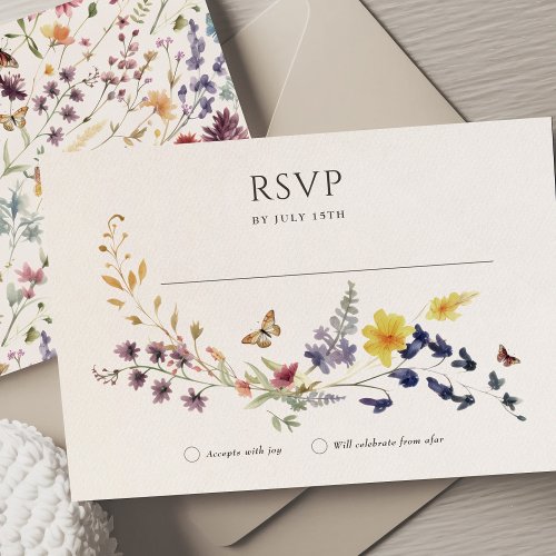 Wildflowers RSVP Wedding Insert Vintage Bohemian Invitation