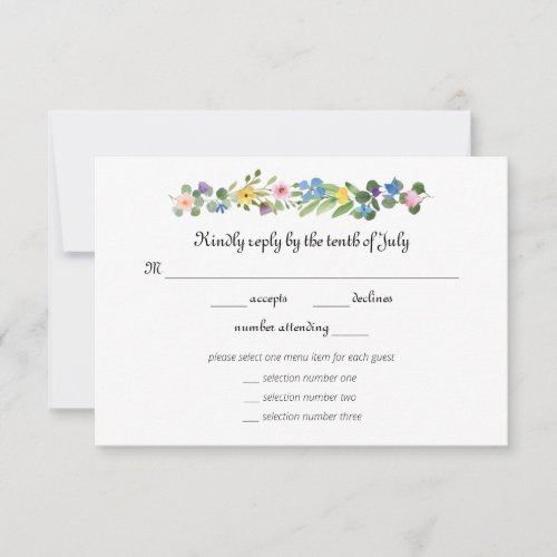 Wildflowers RSVP with Menu Selection Response Card