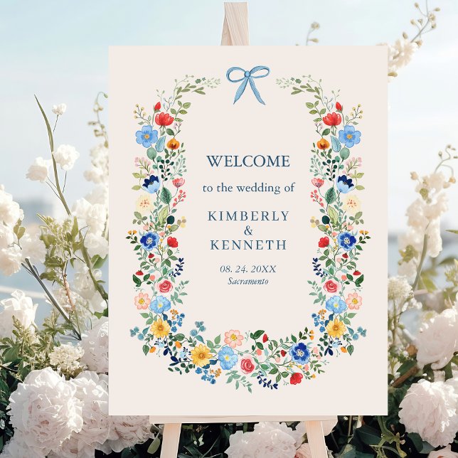 Wildflowers Rustic Blue Bow Wedding Welcome  Poster (Creator Uploaded)
