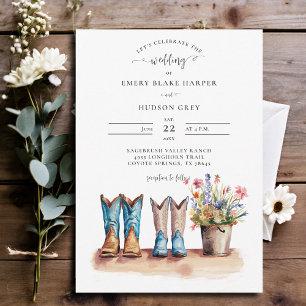 Wildflowers Rustic Boots Floral Rustic Wedding Invitation