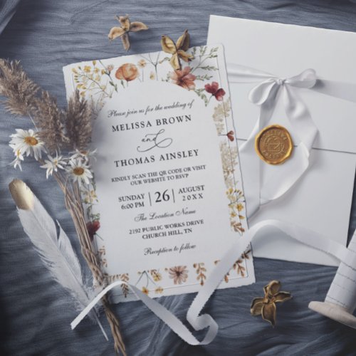 Wildflowers Rustic Elegant Budget QR Code Wedding Invitation