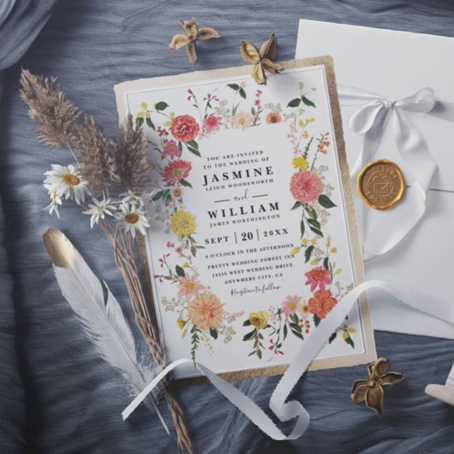 Wildflowers Rustic Elegant Modern Chic Wedding Invitation (Creator Uploaded)