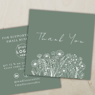 Wildflowers Sage Green Boho Order Thank You Square Business Card