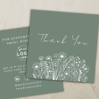Wildflowers Sage Green Boho Order Thank You Square Business Card