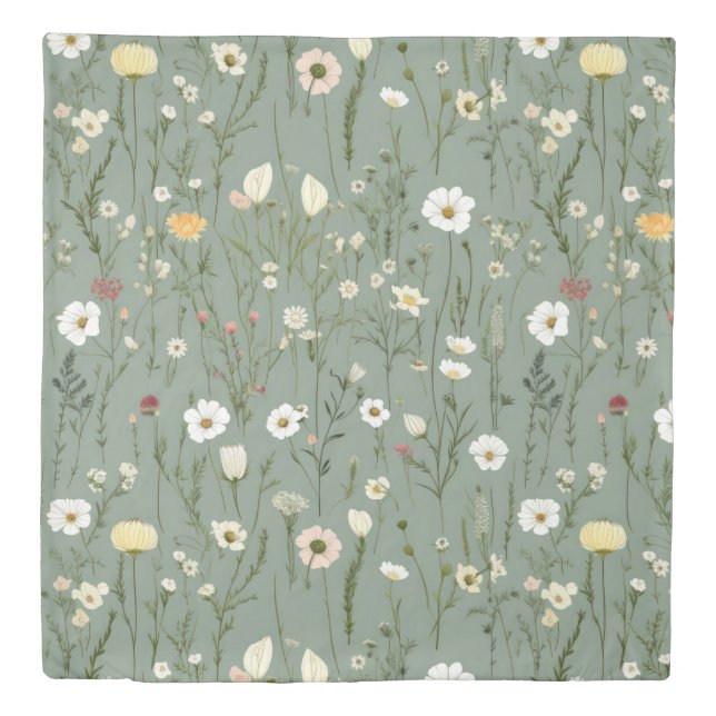 Wildflowers Sage Green Duvet Cover (Front)