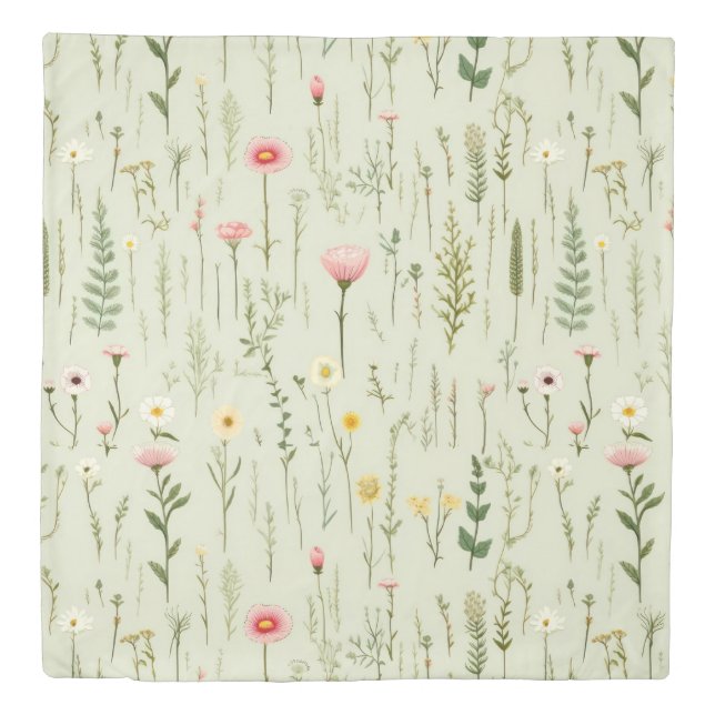 Wildflowers Sage Green Duvet Cover (Front)