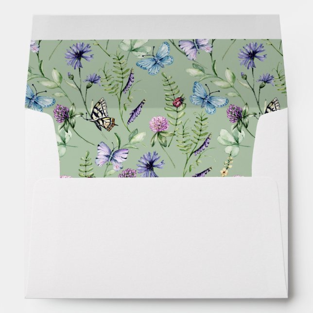 Wildflowers Sage Green Inside Wedding White Envelope (Back (Bottom))