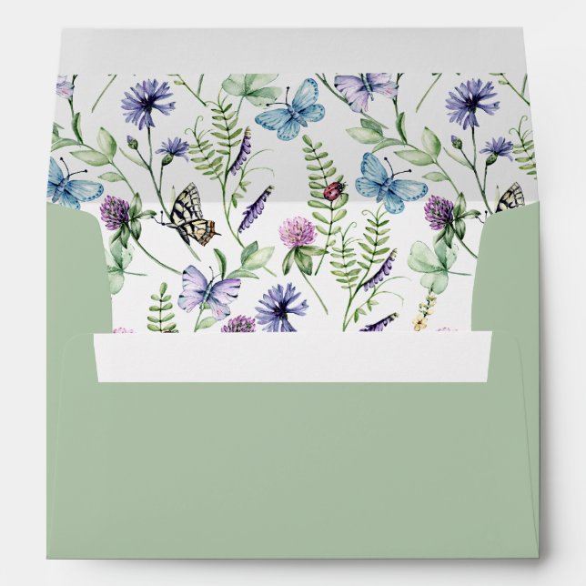 Wildflowers Sage Green Wedding Envelope (Back (Bottom))